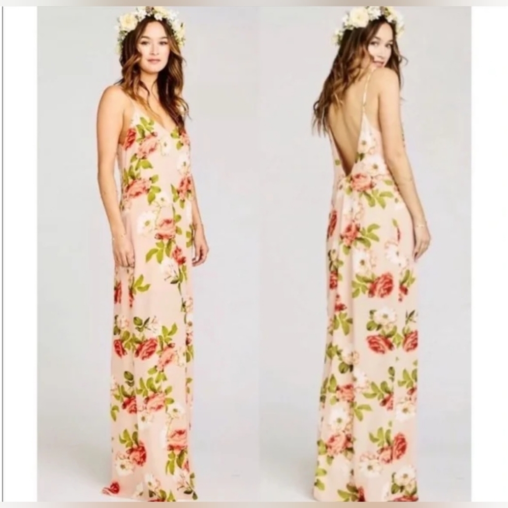 SHOW ME YOUR MUMU Blush FLORAL BLOOMS Aimee HALTER Ruffle MAXI DRESS Small